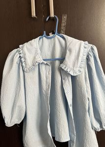 Blue Ruffle Collar Top