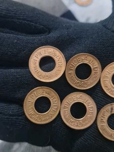 Vintage 1943 India Pice Coins - Set of 8
