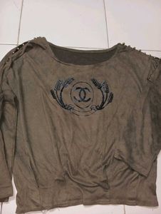 Vintage Style Olive Graphic Print Top
