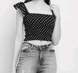 Polka Dot Crop Top | Black | S Size