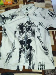 Skeleton Print Button-Down Shirt