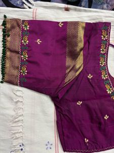 Embroidered and green glass beads  Purple Blouse