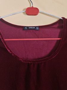 Burgundy Velvet Short Sleeve Top