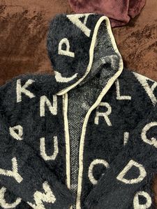 Letter Print Fuzzy Cardigan