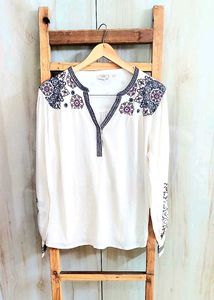 Offwhite Embroidery Work Cotton Top Size-42-XL