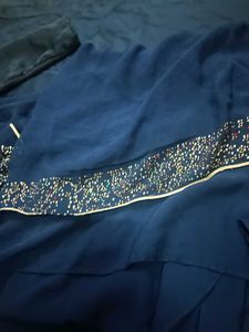 Navy Blue Coat Burkha With Daimond Work