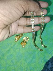 Gold Tone Jhumka Earrings With Waist Chain