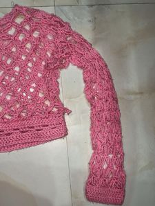 Crochet Pink Long Sleeve Top
