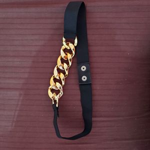 Black Stretch Belt with Gold Chain Detail