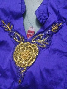 Violet Full Length Ball Gown With Gold Embroidery