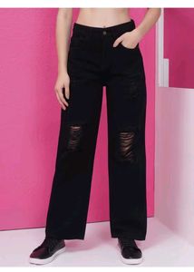 Puella Distressed Black Wide Leg Jeans, 36 Size