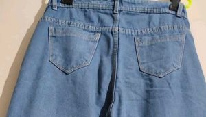 Blue Wide Leg Denim Cargo Jeans