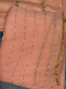 Peach Punjabi Suit febric With Heavy Dupatta