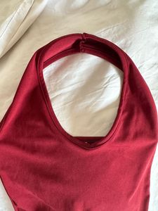 cherry red halter neck top