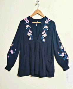 Embroidery Work Black Cotton Top Size-40