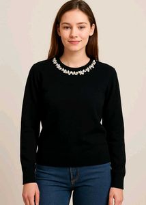 Elegant Black Embellished Sweater