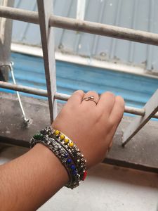 Silver Oxidised Colourful Bangles