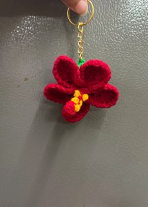 Red Crochet Flower Keychain