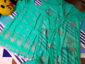 Teal Embroidered Farsi Salwar Kameez Suit