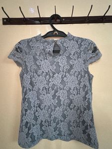 Elegant Grey Lace Top