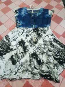 Denim &amp; Print Dress