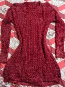 🍓Brick Red Woolen Fuzzy Sweater Dress🍓