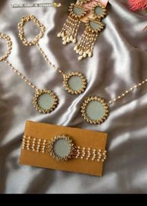Pastel Green Colour Jewellery Set Combo