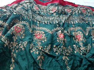 Elegant Green &amp; Red Ethnic Gown