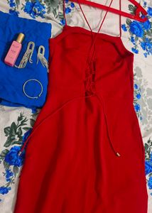Red Lace-Up Mini Dress