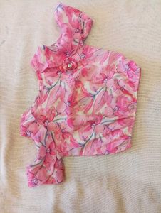 Kids Floral Printed Cold Shoulder Top - Pink