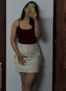 Beige Mini Cargo Skirt