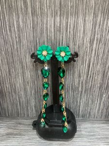 Green Flower Drop Earrings
