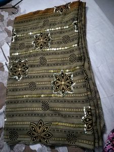 Beautiful Saree In Brown N Mustard Colour