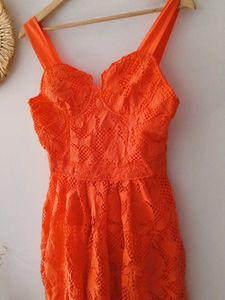 Bright Orange Crochet Lace Dress From Europe