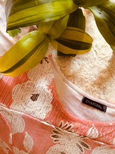Peach Floral A-Line Dress–Size M CHARCOAL