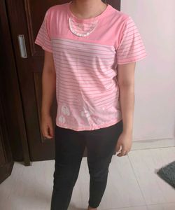 Prenatal Women Pink Cotton Maternity Tshirt