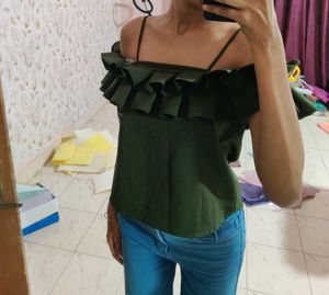 Olive Ruffle Top