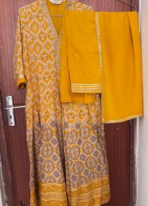 BIBA Yellow Printed Kurta Set