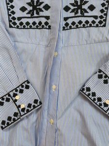 Blue Striped Embroidered Peplum Shirt