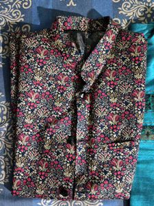 Men Blue Kurta With Silk Jacket