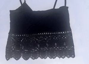 Boohoo Black Lace Trim Cami Top