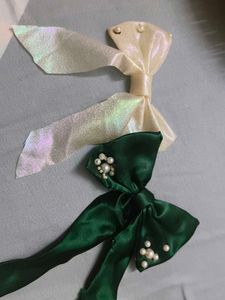Handmade Bows - Green &amp; Ivory