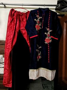 Beautiful Embroidered Rose Kurti Suit Set Dupata