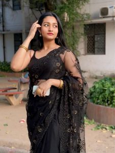 Elegant Black Net Saree