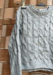 Cozy Grey Cable Knit Sweater
