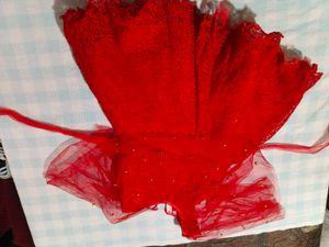Red Beaded Tulle Top