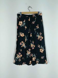 H&M Black Floral Slit Skirt