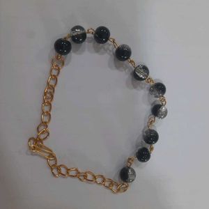Black Bead &amp; Gold Chain Bracelet