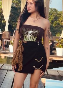 Brown Graphic Tube Top