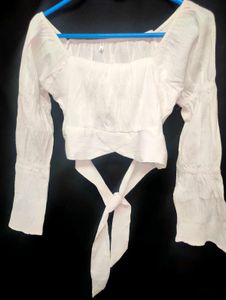 White Long Sleeve Crop Top